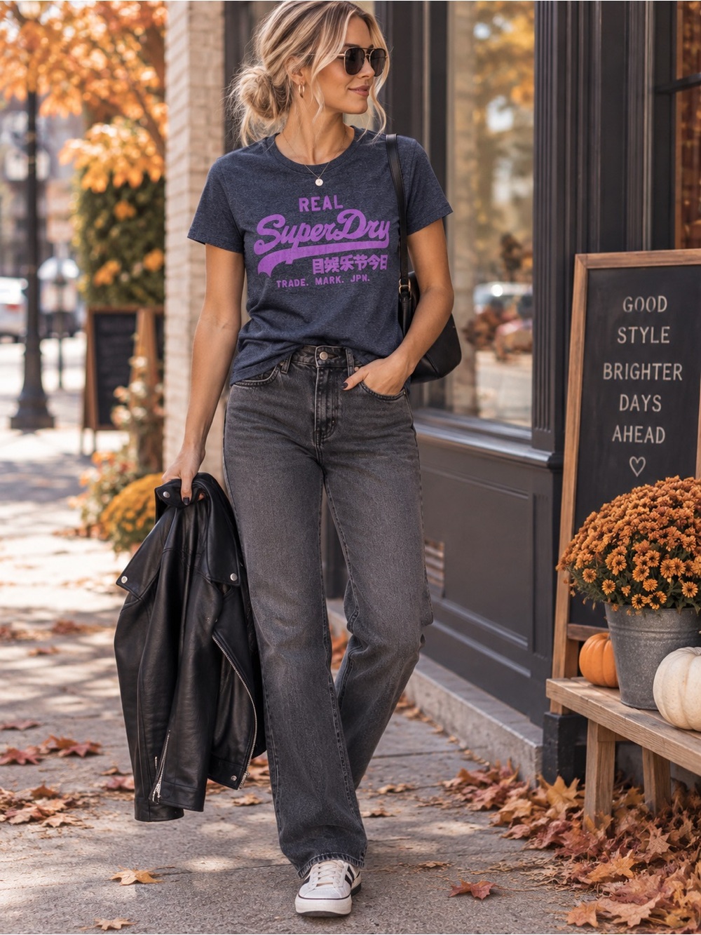 Superdry Vintage Logo Black Label Graphic T-Shirt Women’s Large Purple Navy